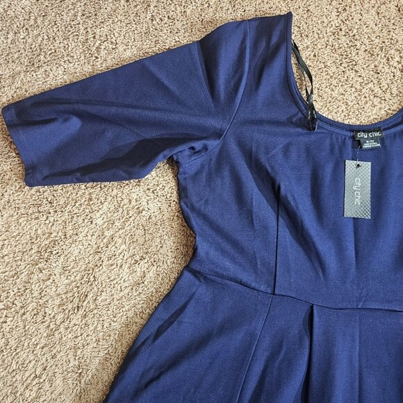 NWT City Chic Dress Womens XL 22 Navy Fit & Flare Midi Classic Sleeve Pockets - Picture 11 of 14